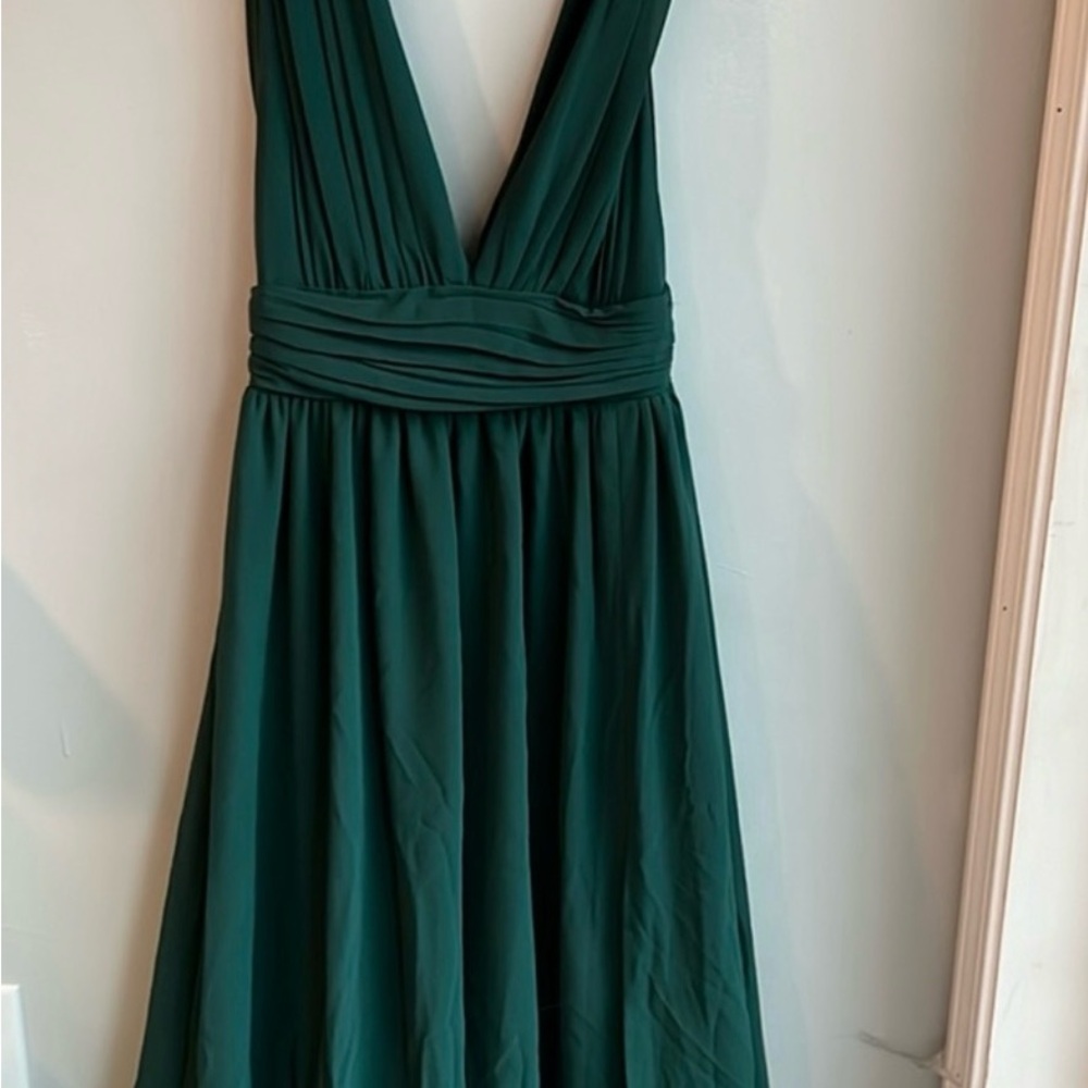 Lulu's Green A-Line Plunge Dress